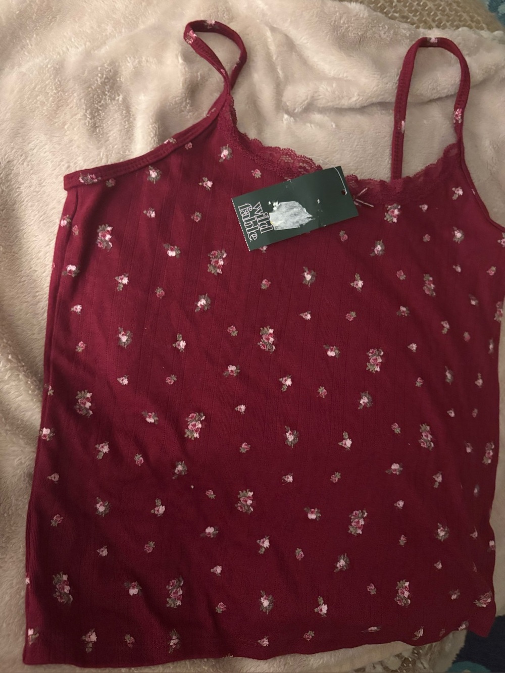 Women’s Floral Lace-Trim Cami - Burgundy (Medium) New